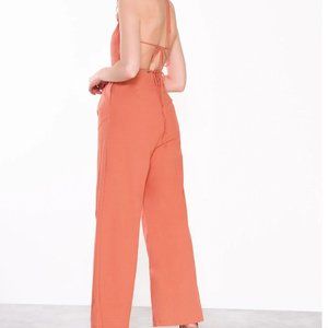 Glamorous Womens Orange Rust Tie Back Wide Leg Jumpsuit Sz 4